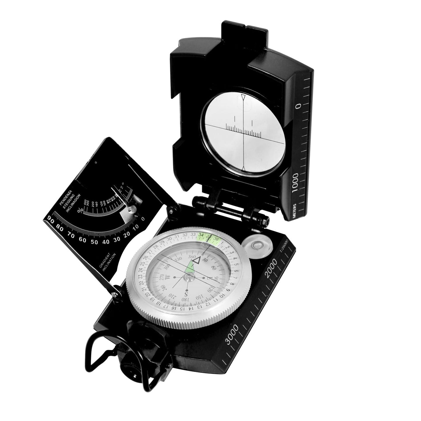 Rothco’s Deluxe Marching Compass is a multi-use compass that is protected by a durable zinc alloy case.  Marching Compass Is Protected By A Zinc Alloy Case Side Ruler To Use On Your Map In Conjunction To The Map’s Scale To Determine Distances Green Fluorescent North Arrow 360 Degree Circular Scale Inclination Scale Magnifier And Level