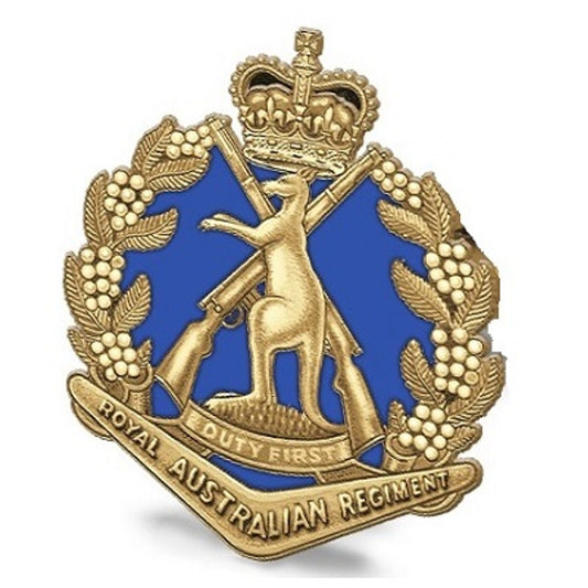 The 1st Battalion Royal Australian Regiment (1RAR) 20mm full-colour enamel lapel pin. This beautiful gold-plated lapel pin will look great on both your jacket and your cap.   Specifications:  Material: Gold-plated zinc alloy, enamel fill Colour: Gold, blue Size: 20mm www.moralepatches.com.au