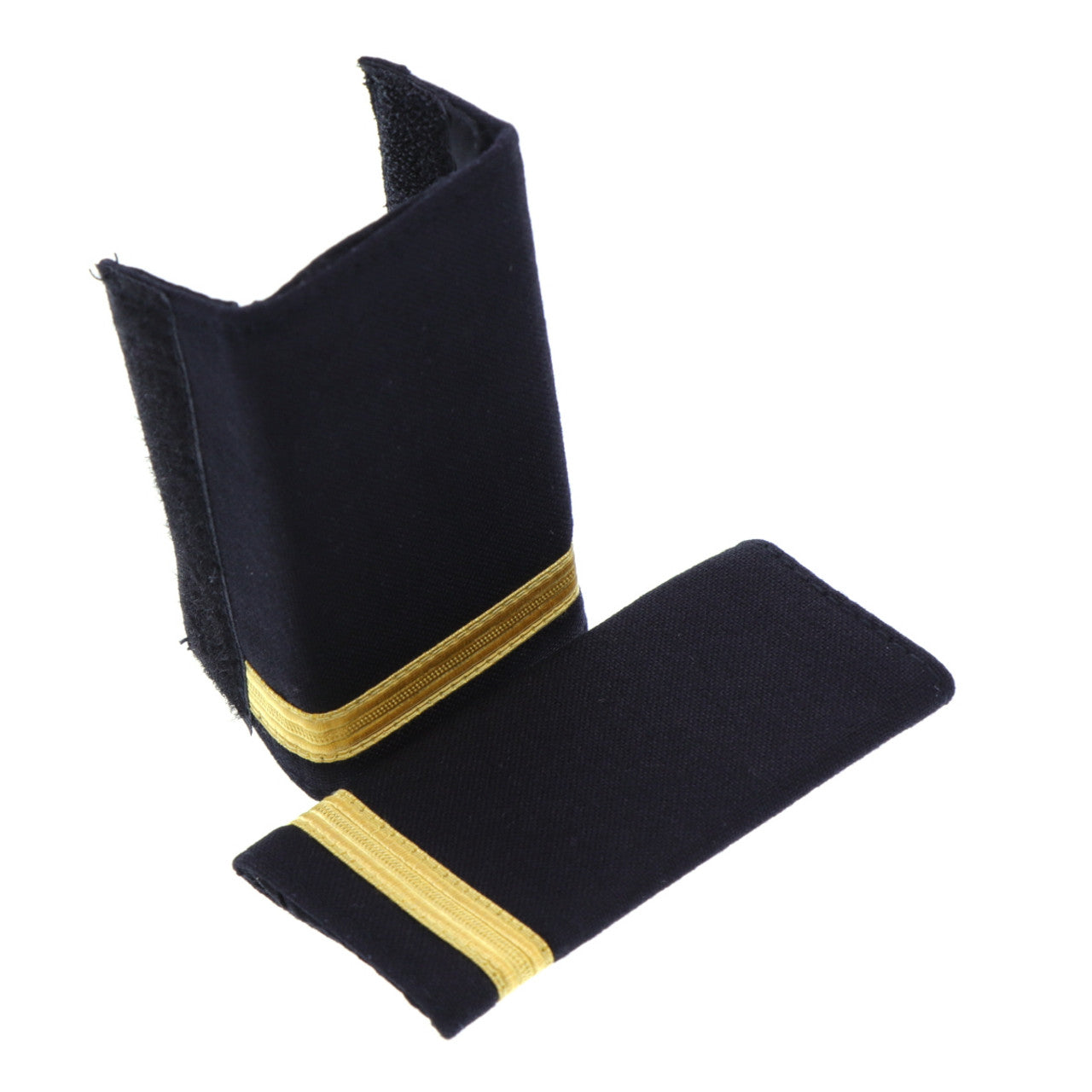 This quality 1 Stripe Soft Epaulette with embroidered detailing this set of two is ready for wear.  Specifications:      Material: Soft Epaulette, fabric, raised embroidery     Colour: Blue, gold     Size: Standard www.moralepatches.com.au