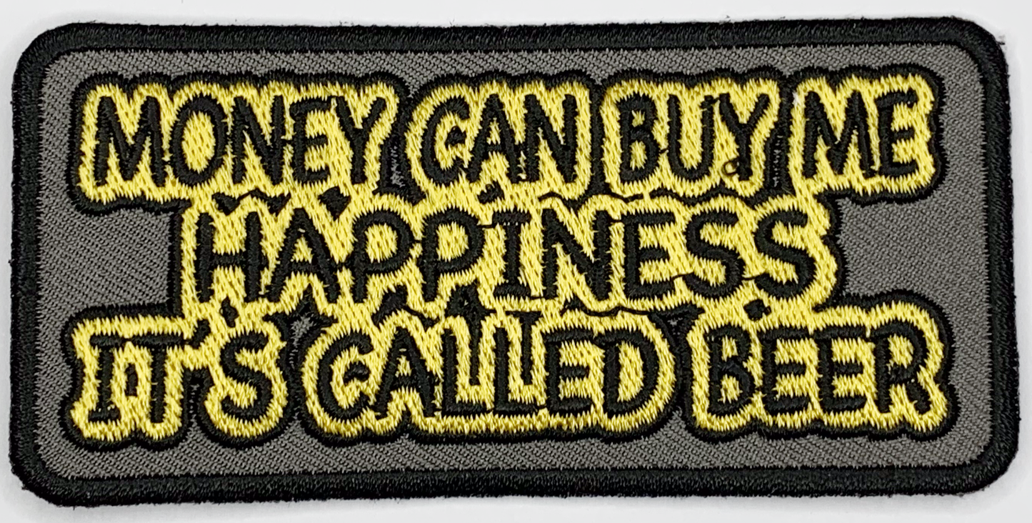 Money can buy me happiness, it's call beer Iron On Patch. Great for attaching to your jackets, shirts, pants, jeans, hats.  Size: 10.16x4.9cm