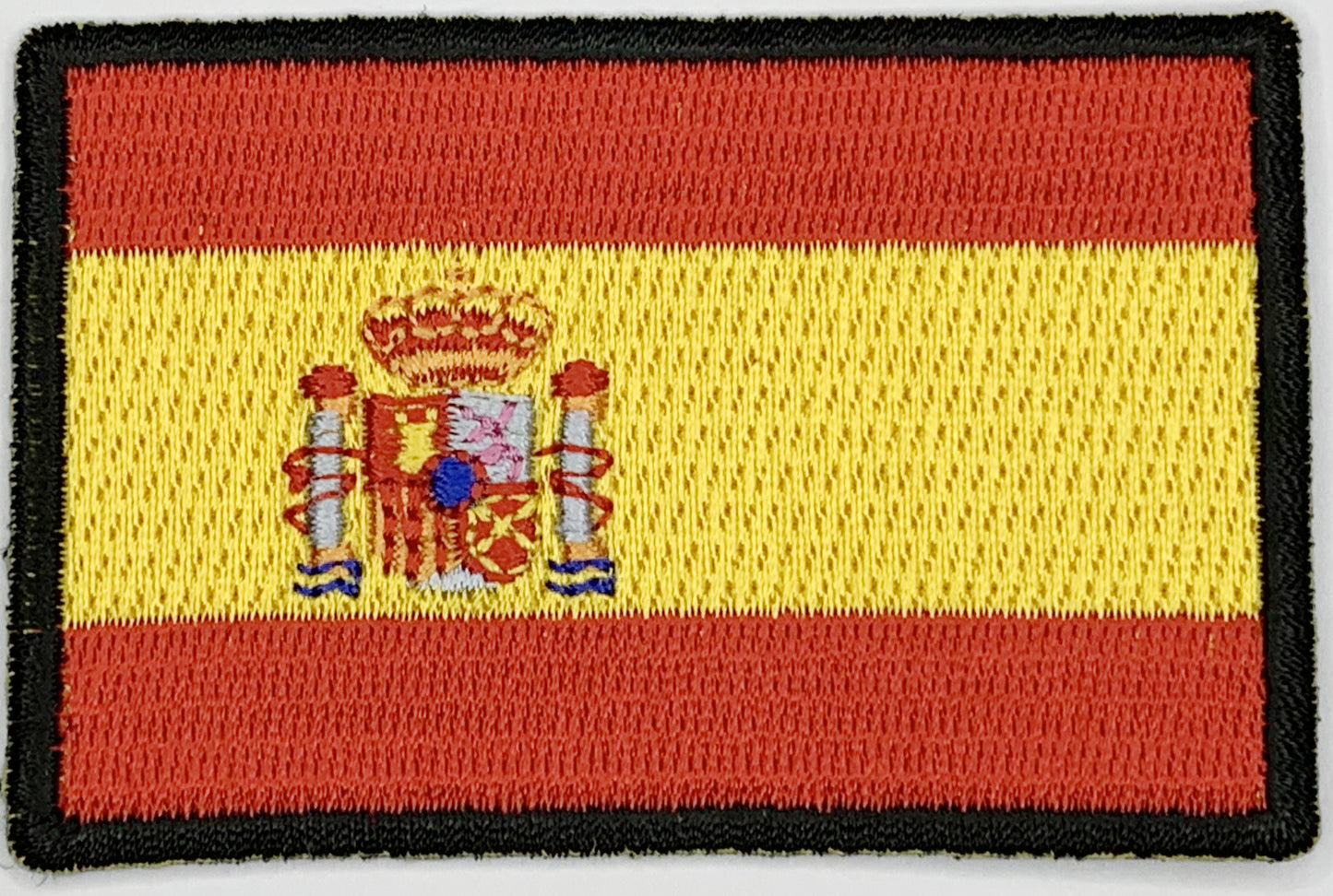 Spanish Flag Iron On Patch. Great for attaching to your jackets, shirts, pants, jeans, hats.  Size: 7.62x5.08cm