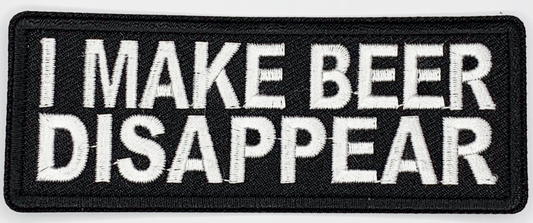 I make beer disappear Iron On Patch. Great for attaching to your jackets, shirts, pants, jeans, hats.  Size: 10.4X4cm