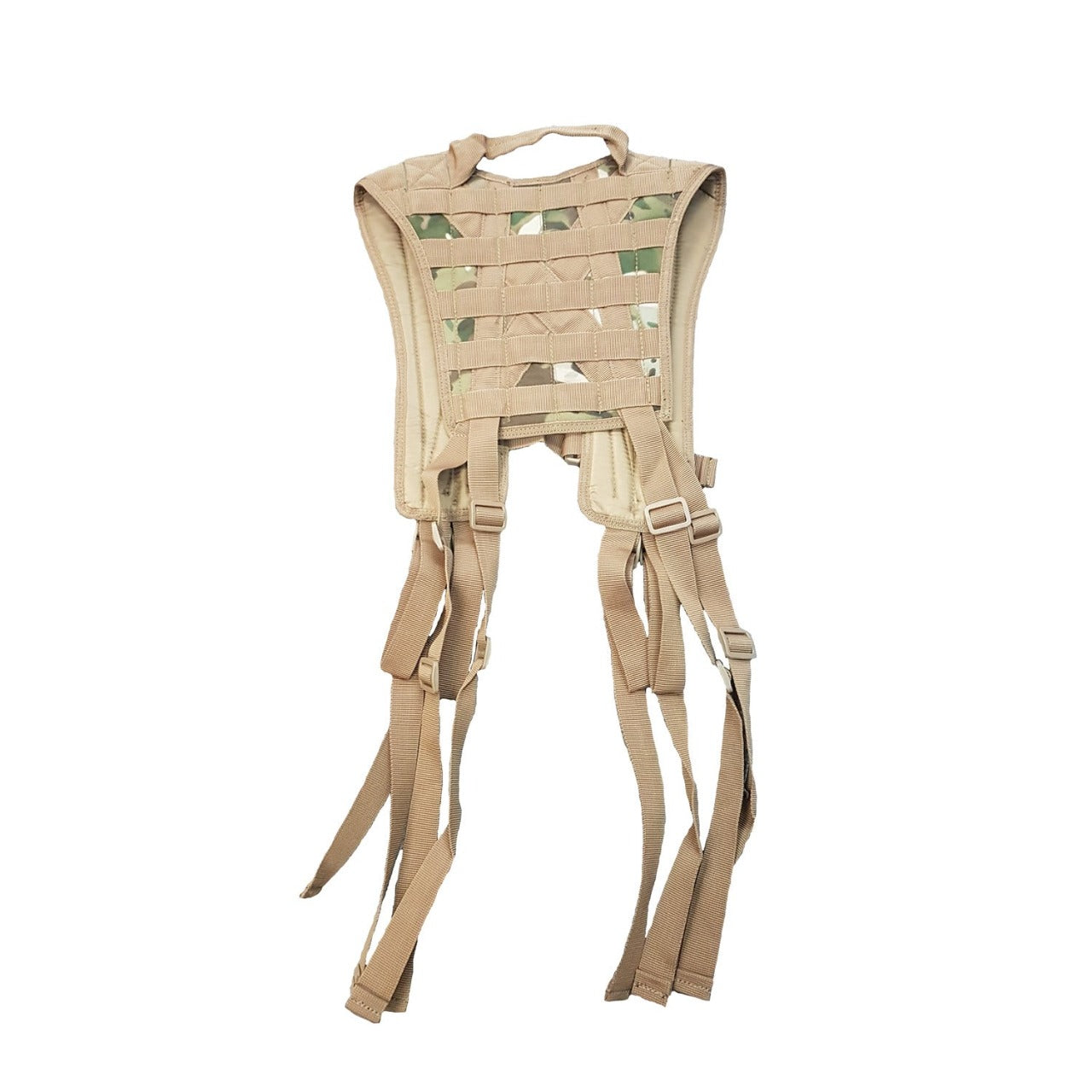 The 8 point harness is suitable for all outdoor activities, camping and military needs  900D double PU coated fabric, this harness is designed to last while maintaining ultimate comfort throughout use  The 8 point harness also has 2 attachment points on the front and 4 attachment points on the back as well as modular hydration attachment and drag handles