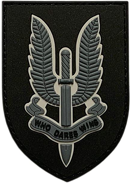 Special Air Service SUS, Who Dares Wins PVC Patch, Velcro backed Badge. Great for attaching to your field gear, jackets, shirts, pants, jeans, hats or even create your own patch board.  Size: 7.5x5.2cm