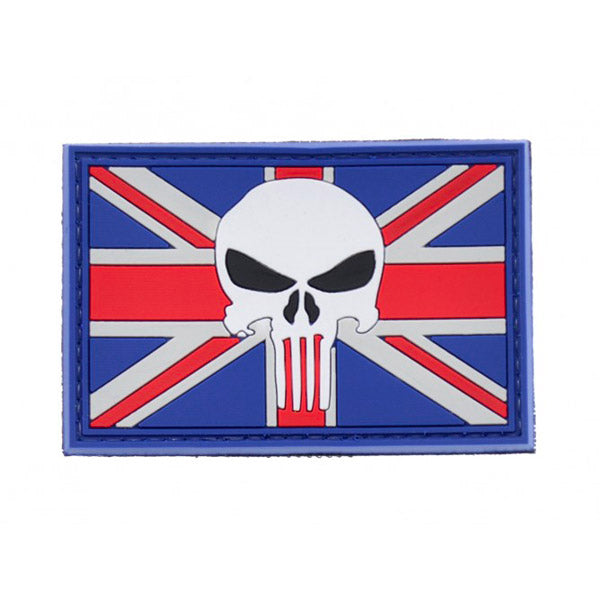  UK Flag with Skull PVC Patch Full Colour, Velcro backed Badge. Great for attaching to your field gear, jackets, shirts, pants, jeans, hats or even create your own patch board.  Size: 7.5x5cm