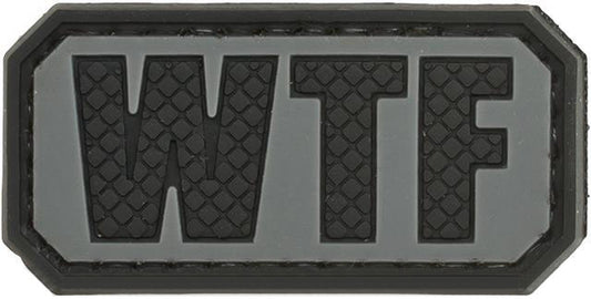 WTF PVC Patch Black, Velcro backed Badge. Great for attaching to your field gear, jackets, shirts, pants, jeans, hats or even create your own patch board.  Size: 6.3x2.5cm