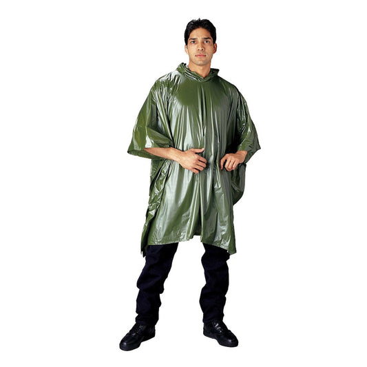 This is by far one of the best value options for money.  Rothco's heat sealed vinyl ponchos provide great protection from wet weather and are easy to store.  Heat Sealed Vinyl Poncho Poncho Features Hood Snap Closure Convenient Carry Pouch Rain Poncho Measures 50"X 80"