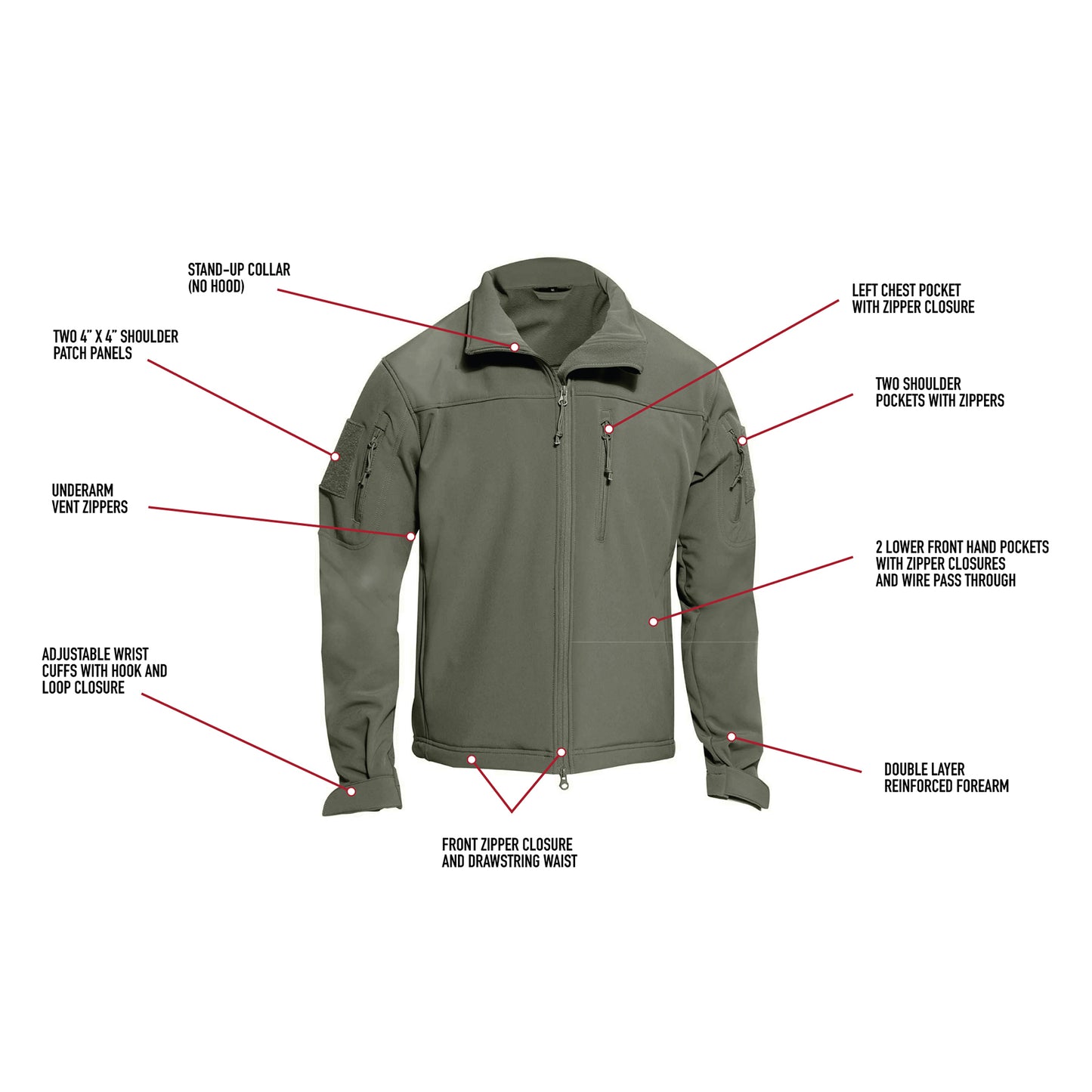 Rothco’s Stealth Ops Soft Shell Tactical Jacket offers unbeatable comfort, durability, and versatility. The mid-weight softshell jacket is ideal for moderate to inclement weather and is perfect for the fall and spring. 