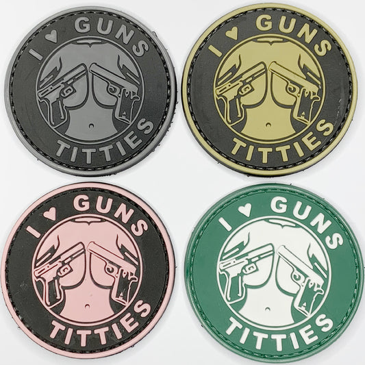 I Love Guns and Titties PVC Patches Set of 4 Bundle