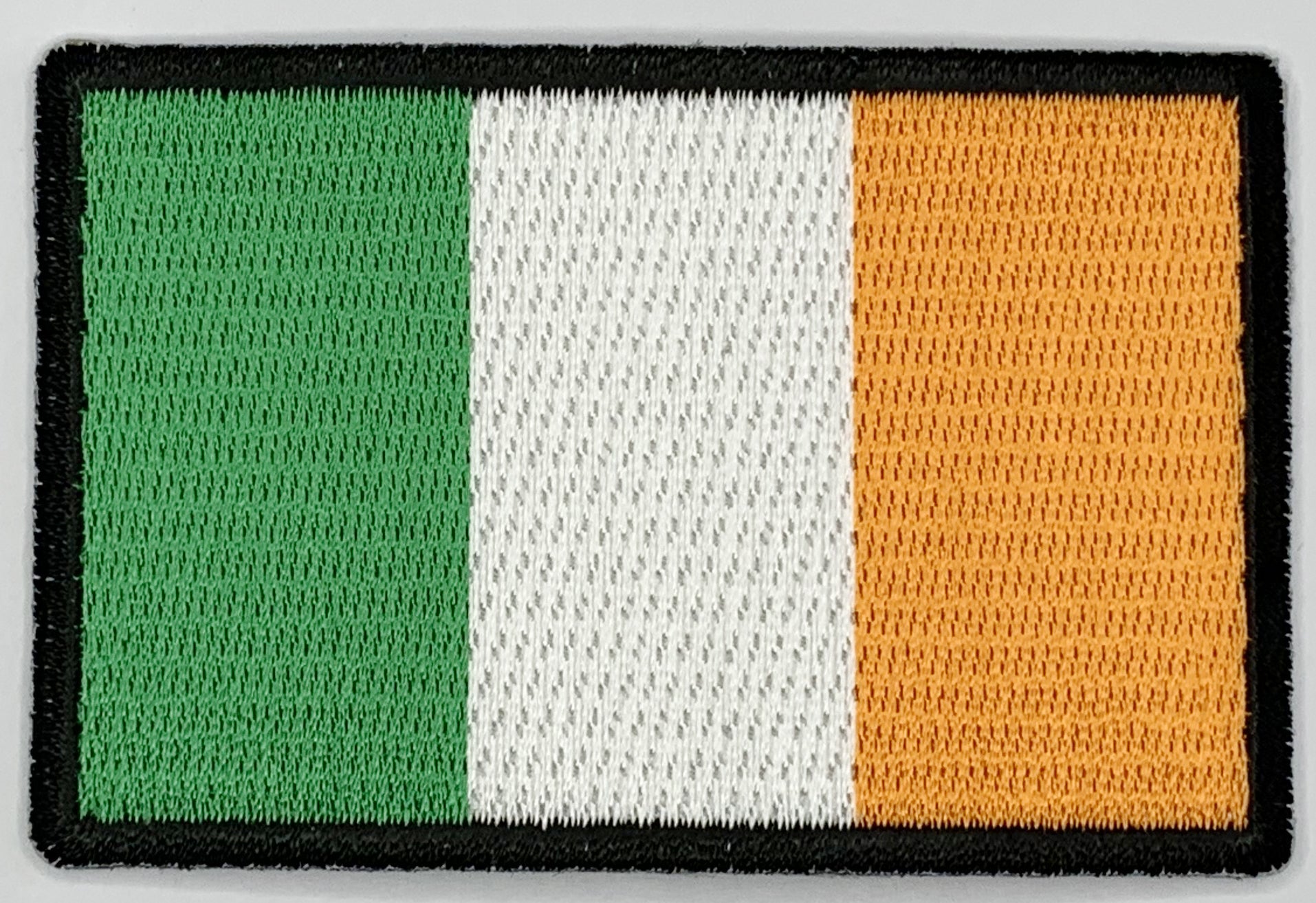 Irish Flag Iron On Patch. Great for attaching to your jackets, shirts, pants, jeans, hats.  Size: 7.62x5.08cm