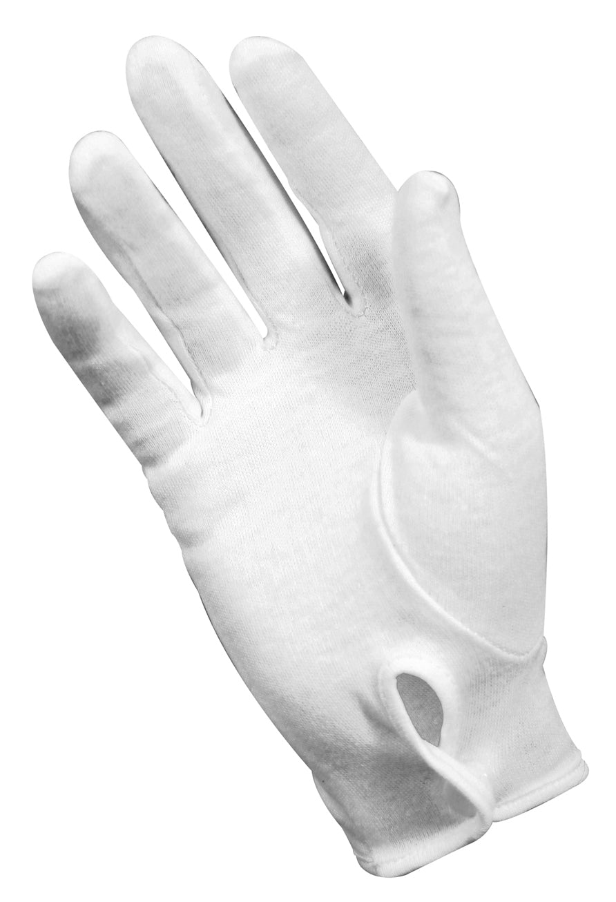 Rothco's Parade Gloves are the perfect complement to any uniform.  The Parade Gloves Are Made From A Breathable, Comfortable And Soft 100% Cotton Material Fourchette Stitching On Back Of Hand And Set In Thumb 3 Point Back Snap Closure On Wrist Ideal For Use With Military Uniforms, Police And Firefighter Uniforms For Formal Formal Dress Events And Parades Lettering Sizing Ensures You Find The Perfect Fit