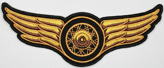 Winged wheel small Iron On Patch. Great for attaching to your jackets, shirts, pants, jeans, hats.  Size: 12.7x5.08cm