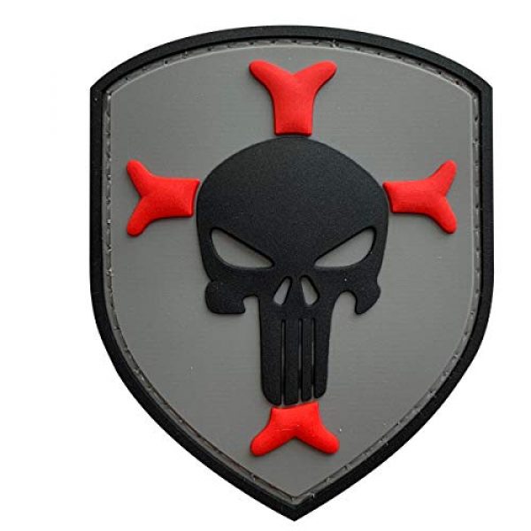 Knights Templar Cross Crusaders with Punisher in Middle PVC Patch, Velcro backed Badge. Great for attaching to your field gear, jackets, shirts, pants, jeans, hats or even create your own patch board.  Size: 7.5x6cm