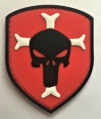 Knights Templar Cross Crusaders with Punisher in Middle PVC Patch, Velcro backed Badge. Great for attaching to your field gear, jackets, shirts, pants, jeans, hats or even create your own patch board.  Size: 7.5x6cm