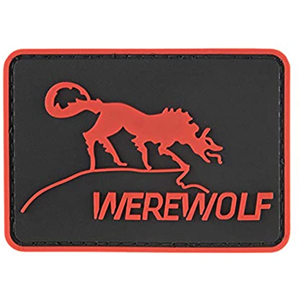 Red Werewolf PVC Patch, Velcro backed Badge. Great for attaching to your field gear, jackets, shirts, pants, jeans, hats or even create your own patch board.  Size: 7x5cm