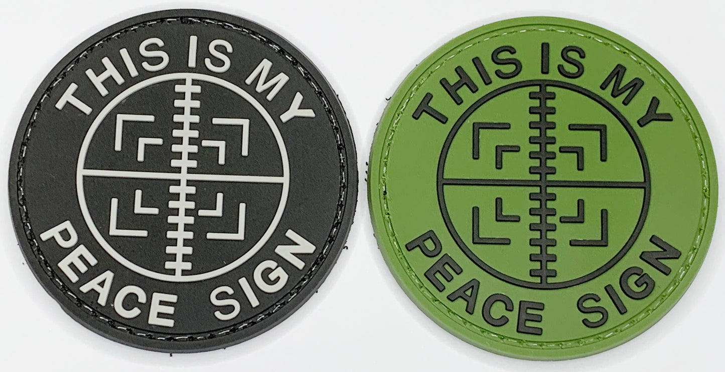 This is my Peace Sign PVC Patch, Velcro backed Badge. Great for attaching to your field gear, jackets, shirts, pants, jeans, hats or even create your own patch board.  Size: 6cm