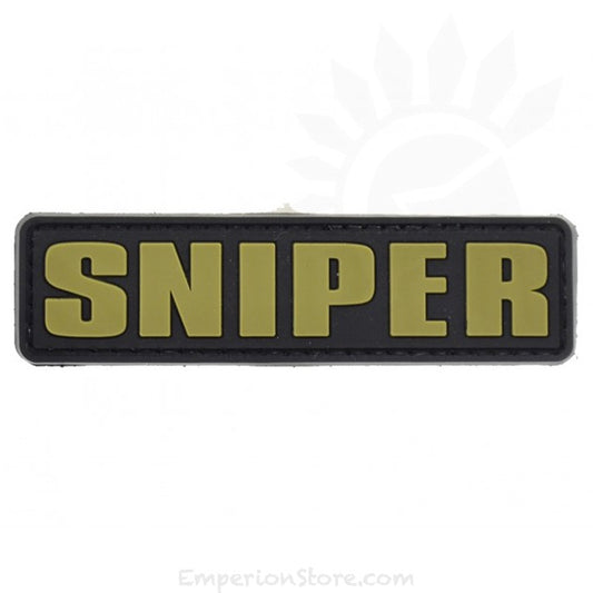 Sniper PVC Patch Tan, Velcro backed Badge. Great for attaching to your field gear, jackets, shirts, pants, jeans, hats or even create your own patch board.  Size: 8.5x2.25cm