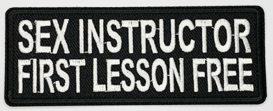 Sex instructor first lesson free Iron On Patch. Great for attaching to your jackets, shirts, pants, jeans, hats.  Size: 10.4X4cm