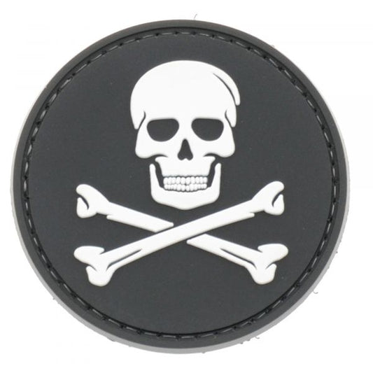 Jolly Roger PVC Patch Black and White, Velcro backed Badge. Great for attaching to your field gear, jackets, shirts, pants, jeans, hats or even create your own patch board.  Size: 6cm