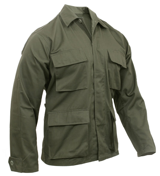 Combat-Tested Cotton / Polyester Design Prevents Wear And Tear Reinforced Elbow Sections Protect Your Elbows And Prevent The Section From Wearing Out Double Stitched Seam Construction Modeled After The U.S. Military’s Standard Issue Battle Dress Uniform (BDU) Four Button Pleated Bellow Cargo Front Pockets The Left Chest Pocket Contains An Open Top Pocket For Storing Pens Or Small Tools Button Front With Flap Cover Protects You From Outdoor Elements Adjustable Button Tab Wrist Cuffs For The Perfect Fit