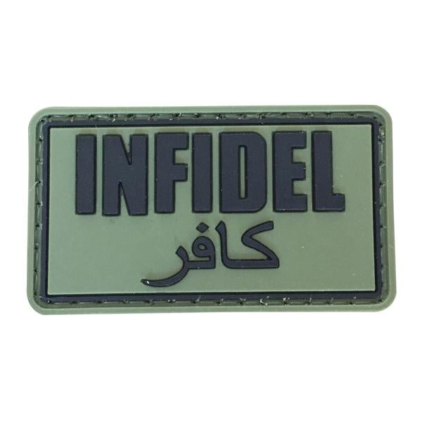 INFIDEL PVC Patch, Velcro backed Badge. Great for attaching to your field gear, jackets, shirts, pants, jeans, hats or even create your own patch board.  Size: 3x5.2cm