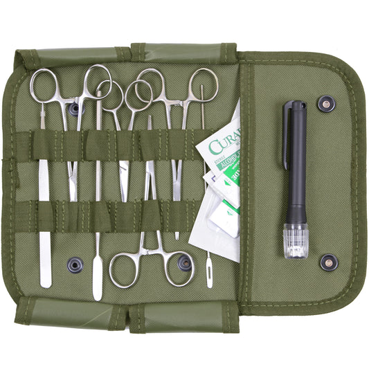 Rothco's compact and convenient Military Surgical Kit is small enough to fit in any backpack or first aid kit. This emergency kit features essential medical tools for field triage including several scalpel blades and disinfectant wipes organized in a durable nylon pouch. www.moralepatches.com.au