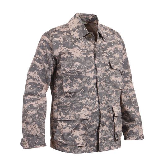 Rothco's B.D.U. Shirts feature a Poly/Cotton Twill material that is durable yet comfortable. The BDU Shirt Jacket offers maximum utility with four large button-down bellowed pockets and front button pocket with a secure flap closure and adjustable button tab cuff sleeves. For added durability, 