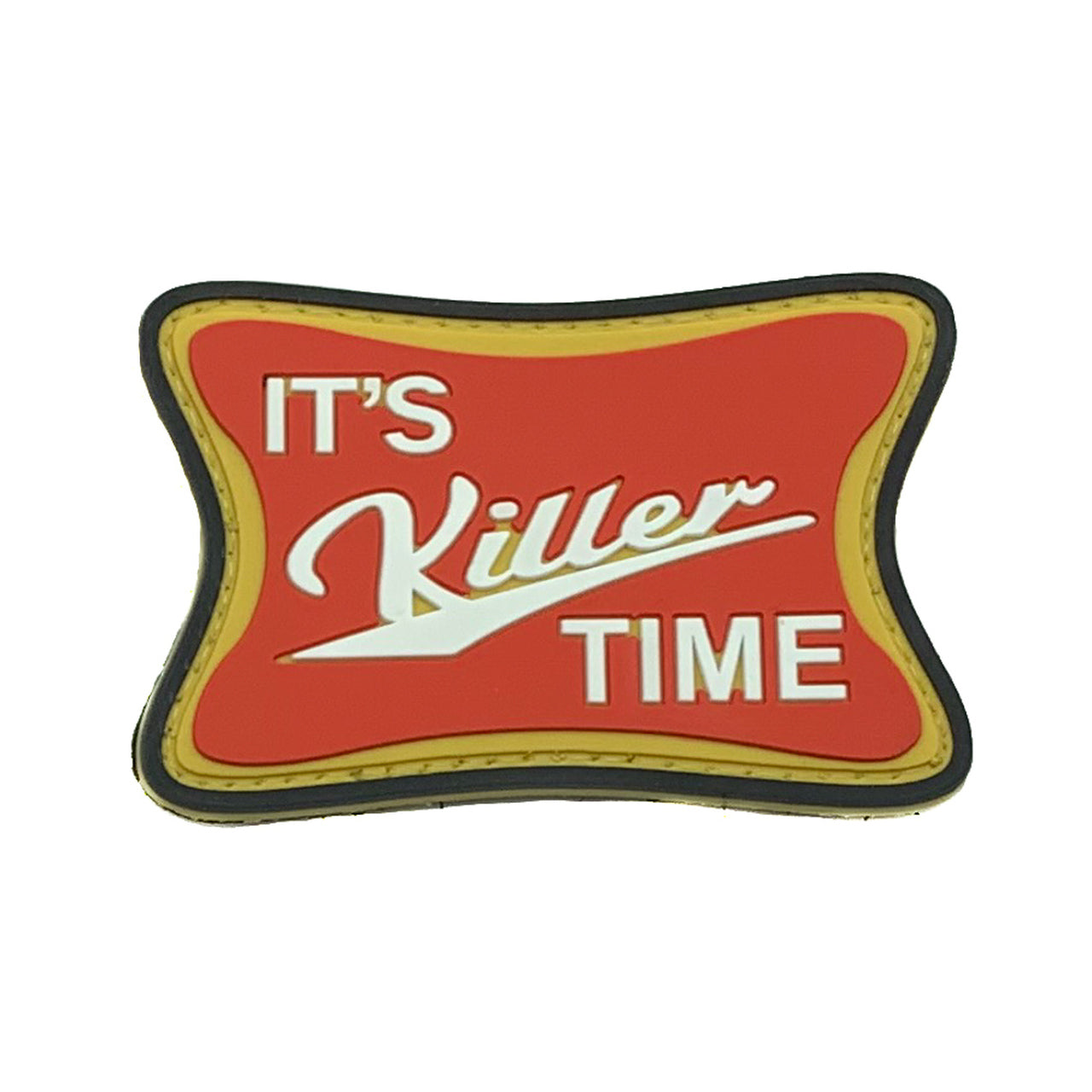 It's Killer Time PVC Patch, Velcro backed Badge. Great for attaching to your field gear, jackets, shirts, pants, jeans, hats or even create your own patch board.  Size: 7.5x5cm