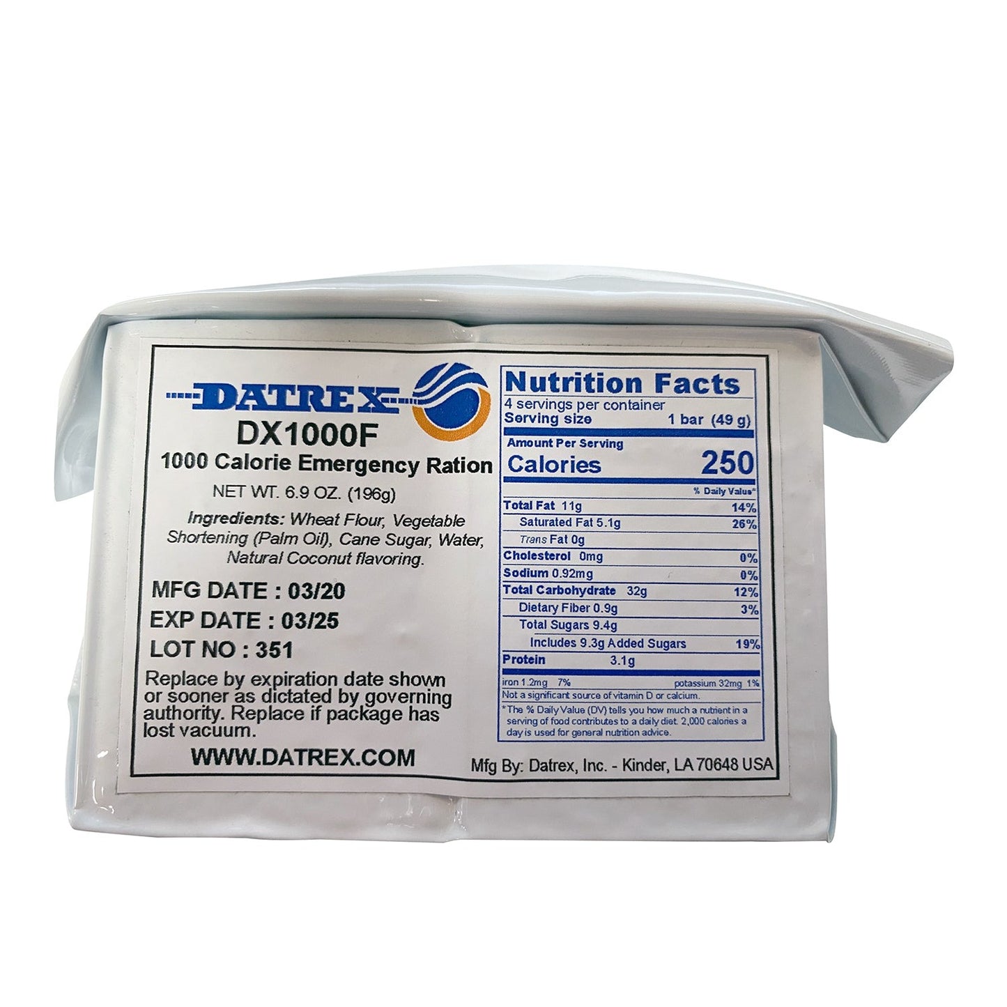 Datrex Aviation 1,000 Cal Emergency Food Ration