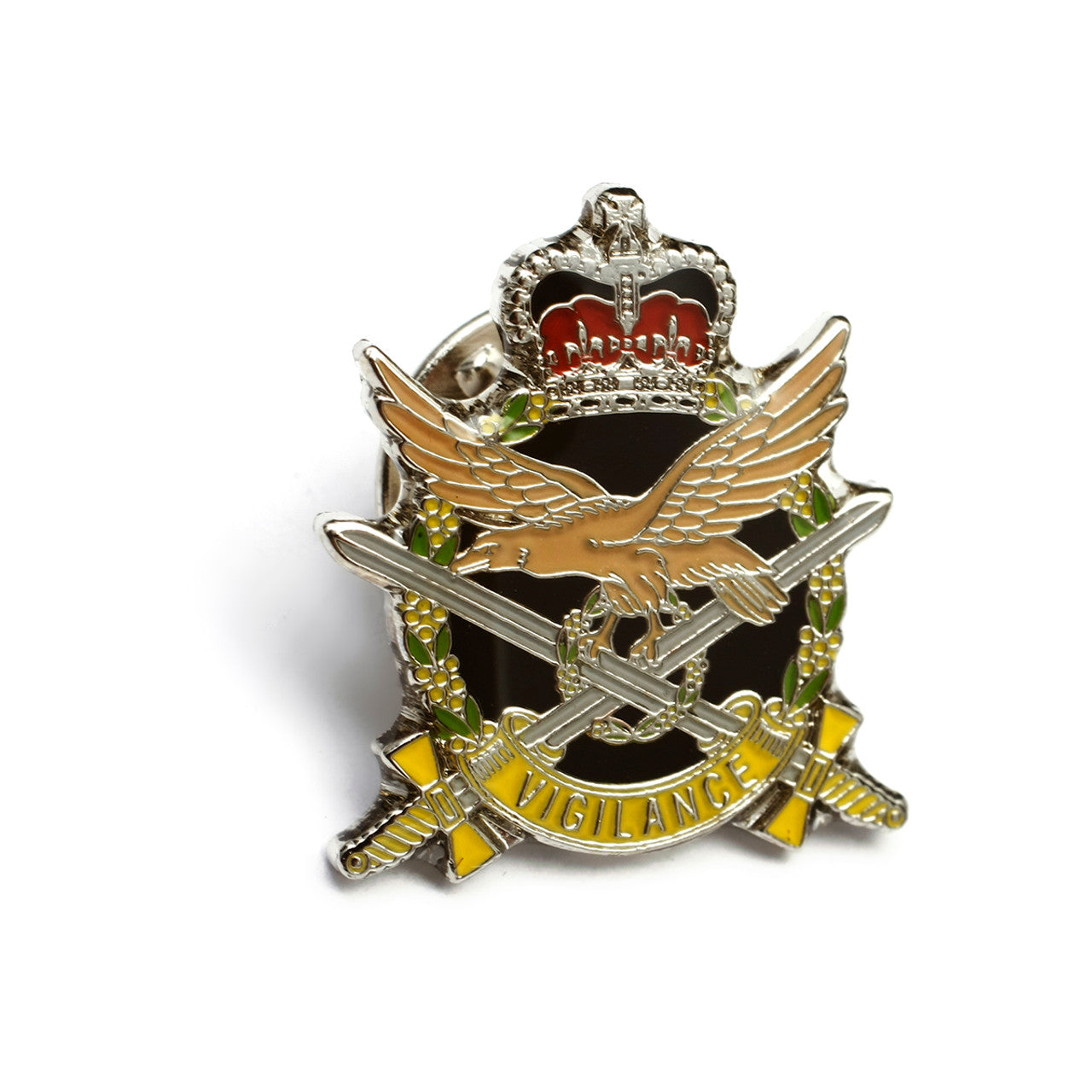 The Australian Army Aviation Corps (AAAvn) 20mm full-colour enamel lapel pin. Displayed on a presentation card. This beautiful silver-plated lapel pin will look great on both your jacket and your cap.  Specifications:  Material: Silver-plated zinc alloy, enamel fill Colour: Silver, black, yellow, green Size: 20mm www.moralepatches.com.au