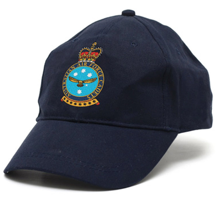 Australian Air Force Cadets (AAFC) Navy Cap - order now from the military specialists. 100% heavy brushed cotton cap with hook-and-loop closure. Embroidered with the AAFC badge on the front.