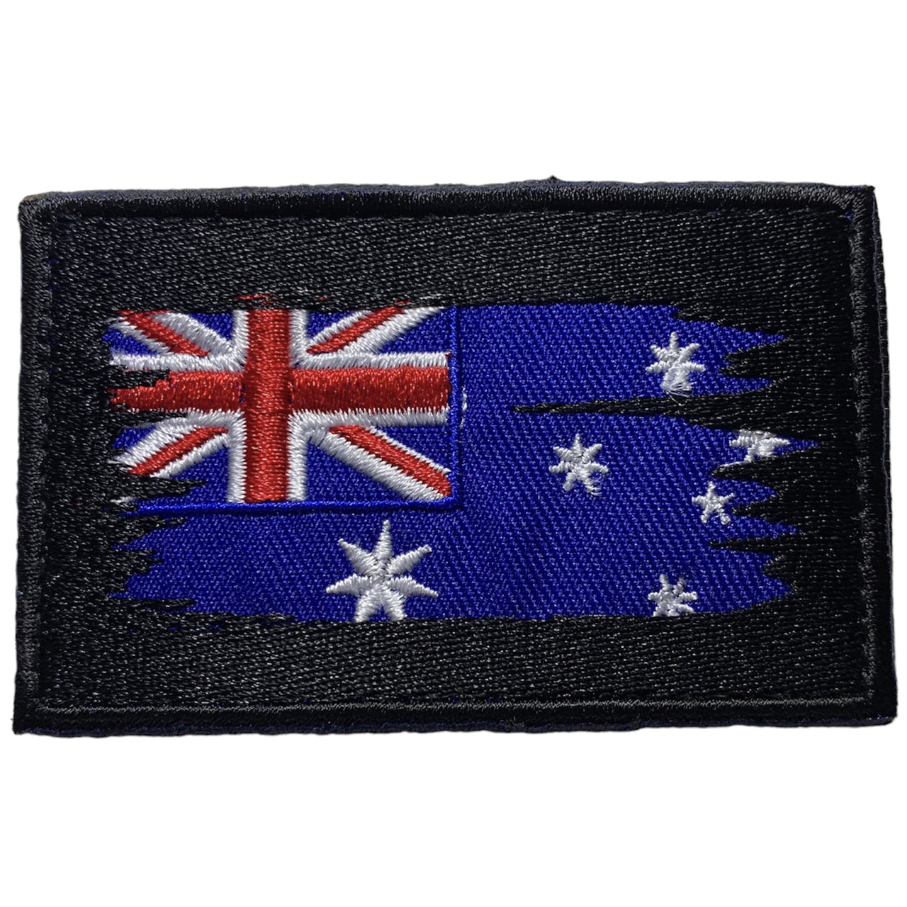 War Damaged Australian Flag Velcro Patch Hook & Loop  Battle worn flag on a patch to respect our serving and veterans out there.    Hook & Loop Provided  8cm x 5cm www.moralepatches.com.au