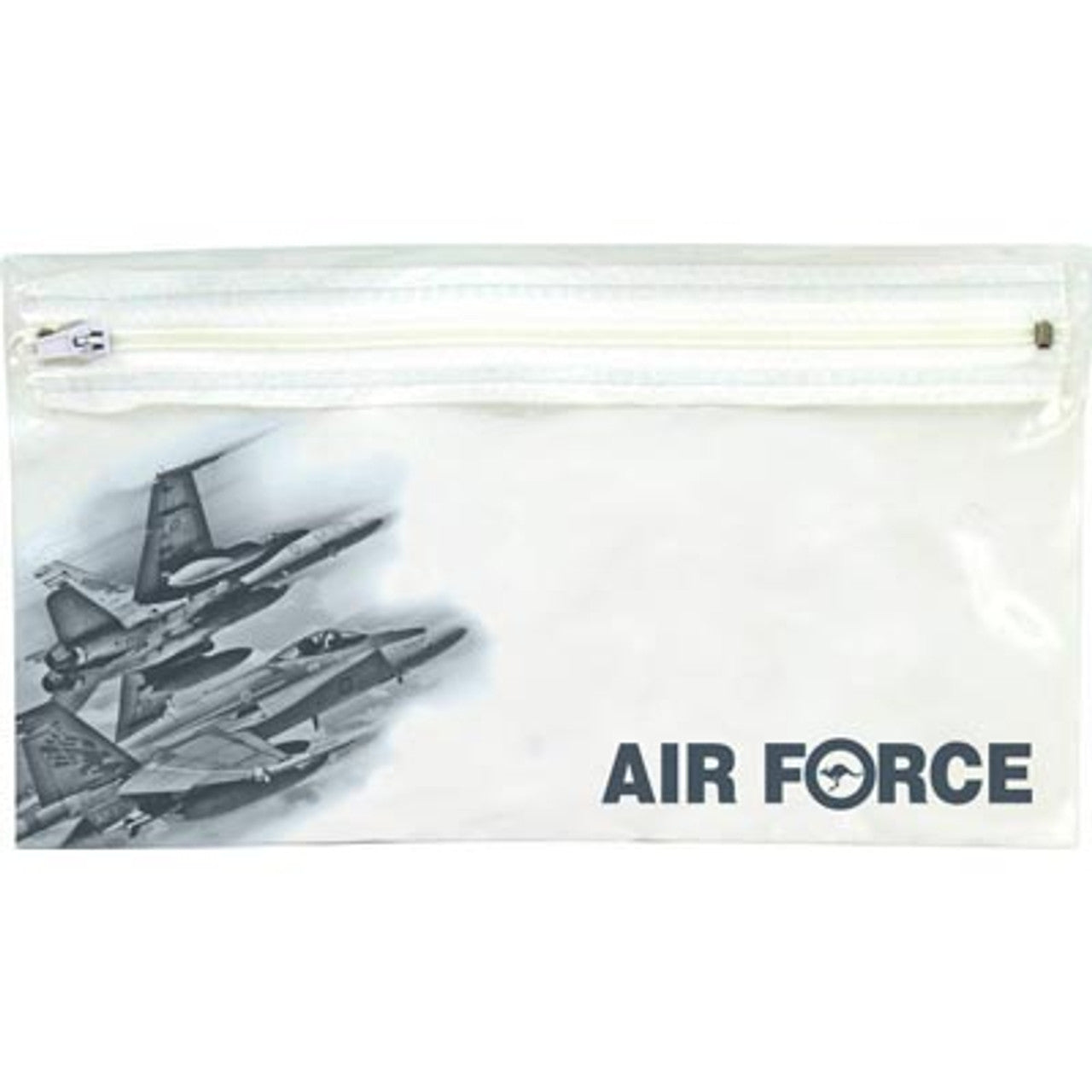 Air Force Pencil Case. The perfect give away item for the kids. Stylish pencil case with room for all the items you need, with a printed image of the F/A-18 hornets on the front. Measures 200x120mm. www.moralepatches.com.au