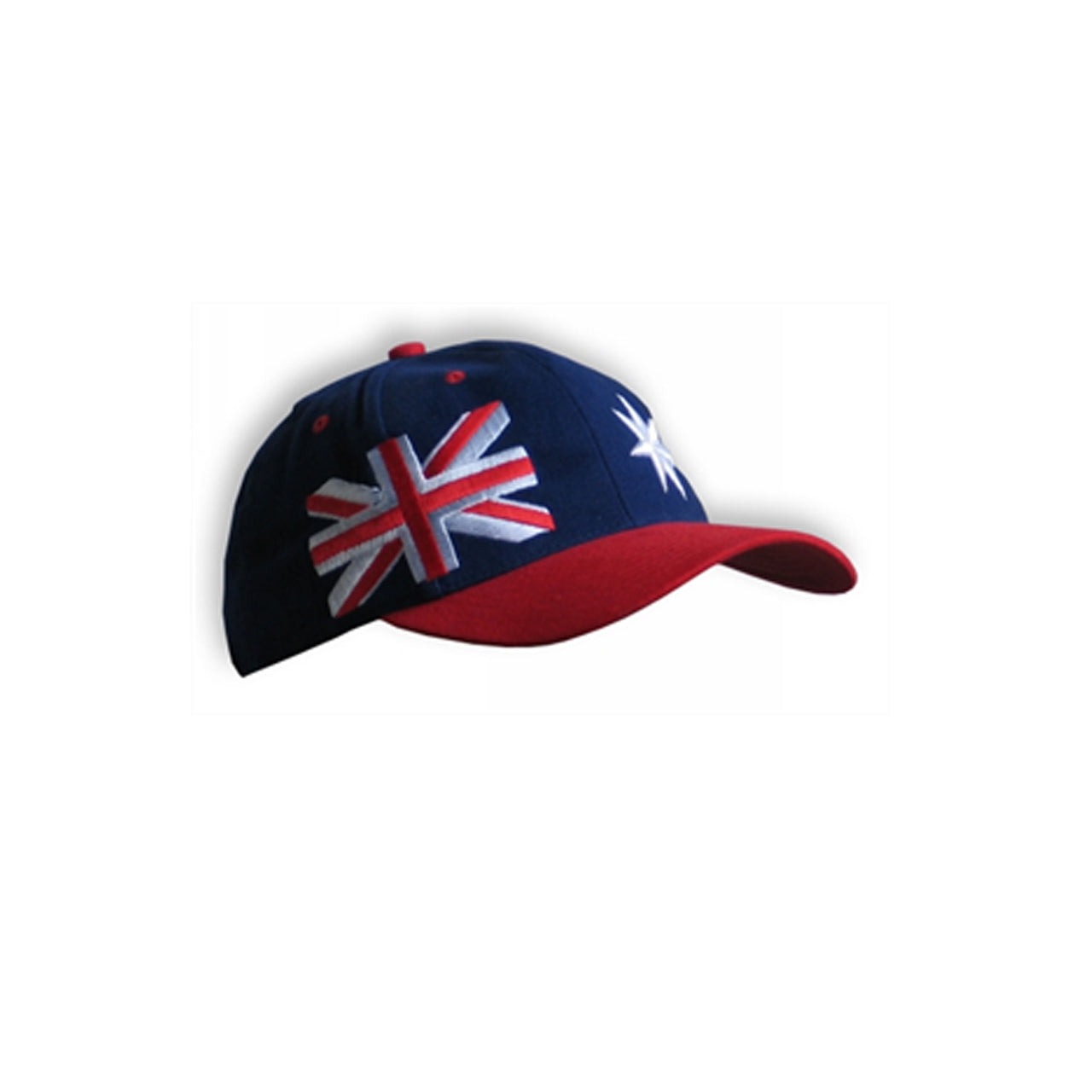 This Australian flag cap is great for the hot summer months.  With a peak cap and adjustable back, this hat will suit everyone, and ventilation holes in the dome make this cap perfect for everyday wear or taking to the Ashes.  One size fits most Made in China www.moralepatches.com.au