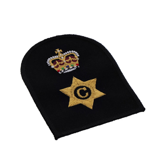 Perfectly sized, this Cook Petty Officer Badge has embroidered details ready for wear  Specifications:      Material: Embroidered details     Colour: Black, gold, red, white