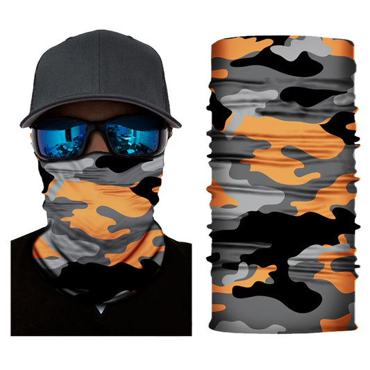 Fitted Orange Camo Face Bandana or Neck Gaiter. They are made from Microfiber Polyester which makes them very lightweight and very comfortable to wear. Because the material is so thin, it is very easy to breathe when you use as face cover.