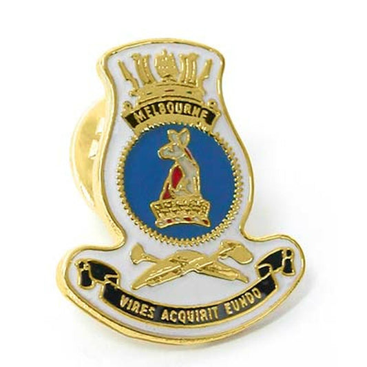 HMAS Melbourne 20mm full colour enamel lapel pin. This beautiful gold plated lapel pin will look great on both you jacket or on your cap.