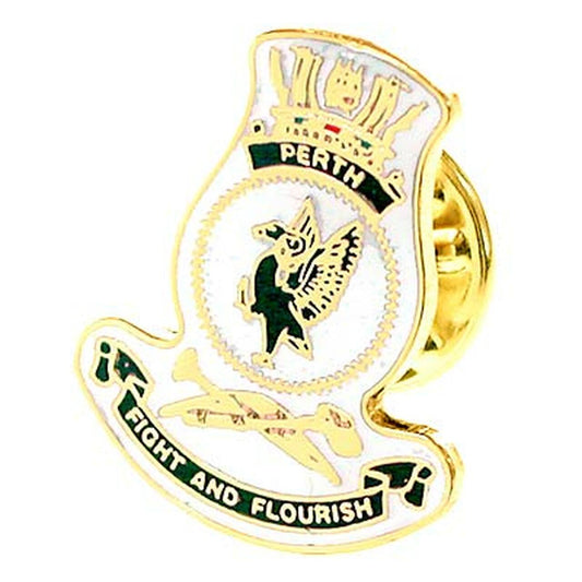 HMAS Perth 20mm full colour enamel lapel pin.  This beautiful gold plated lapel pin will look great on both you jacket or on your cap. www.moralepatches.com.au