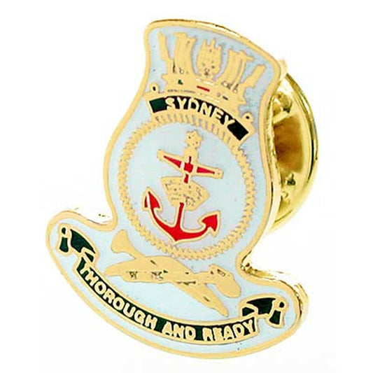 HMAS Sydney 20mm full colour enamel lapel pin.  This beautiful gold plated lapel pin will look great on both you jacket or on your cap.