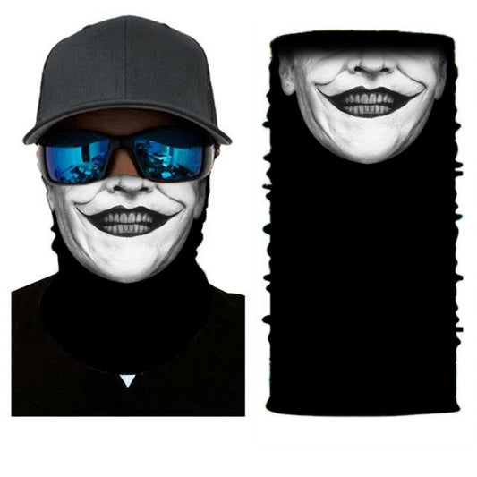 Great for outdoor activities such as camping, fishing, hunting, cadets, scouts and sports  Fitted Joker Face Bandana or Neck Gaiter. They are made from Microfiber Polyester which makes them very lightweight and very comfortable to wear. Because the material is so thin, it is very easy to breathe when you use as face cover.