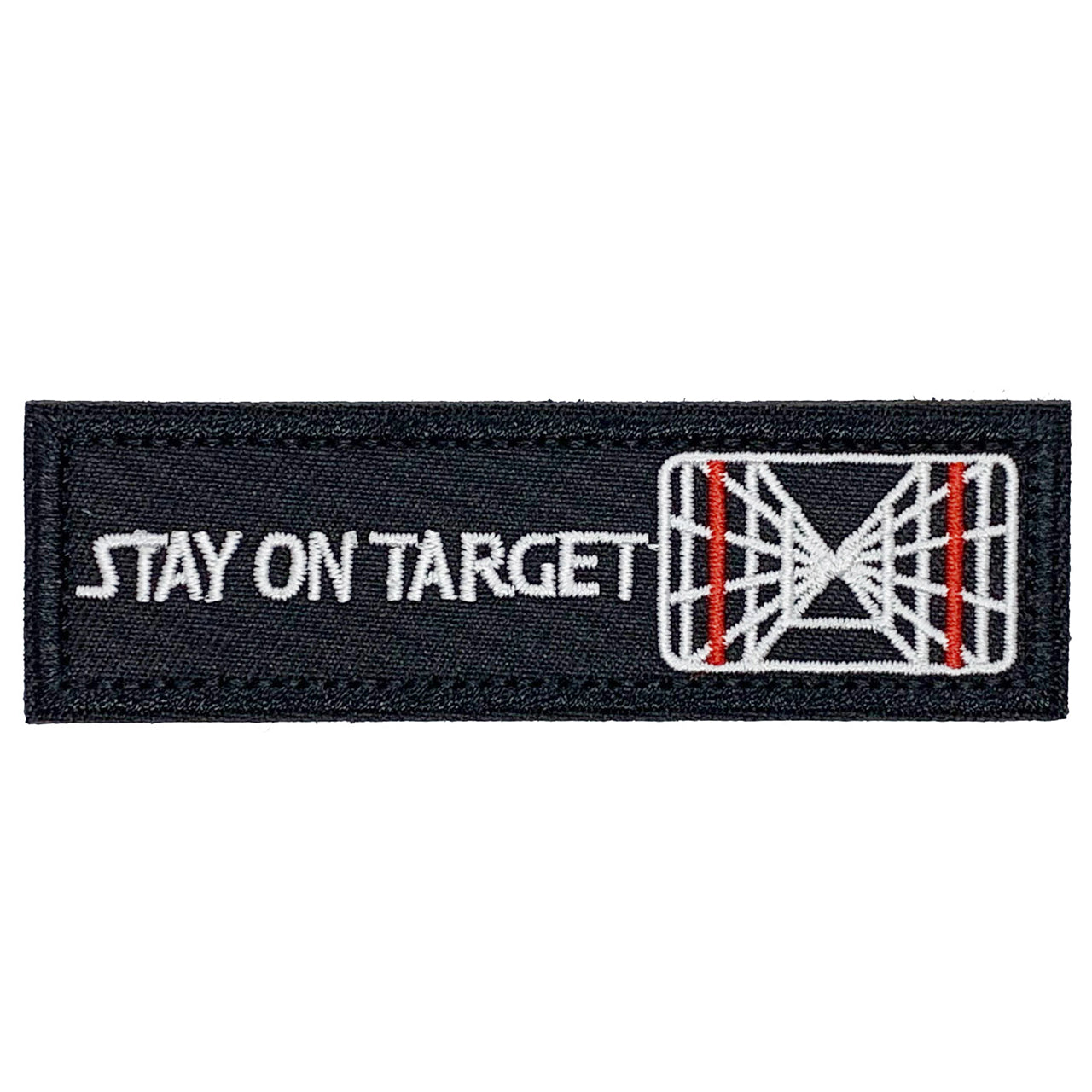 Stay On Target Patch Hook & Loop.   Size: 10x3.2cm  HOOK AND LOOP BACKED PATCH(BOTH PROVIDED) www.moralepatches.com.au