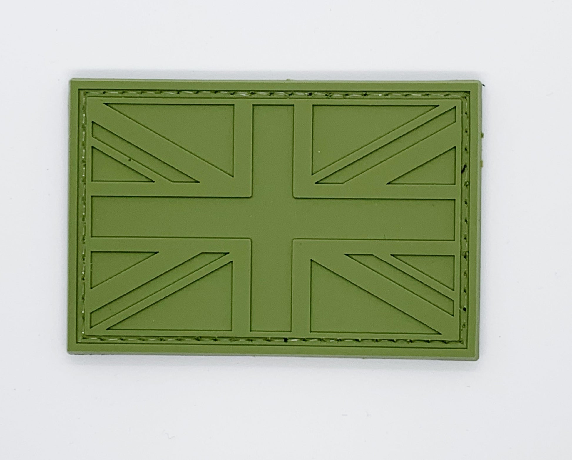  UK Flag with Carved Version PVC Patch All OD Green, Velcro backed Badge. Great for attaching to your field gear, jackets, shirts, pants, jeans, hats or even create your own patch board.  Size: 7.5x5cm