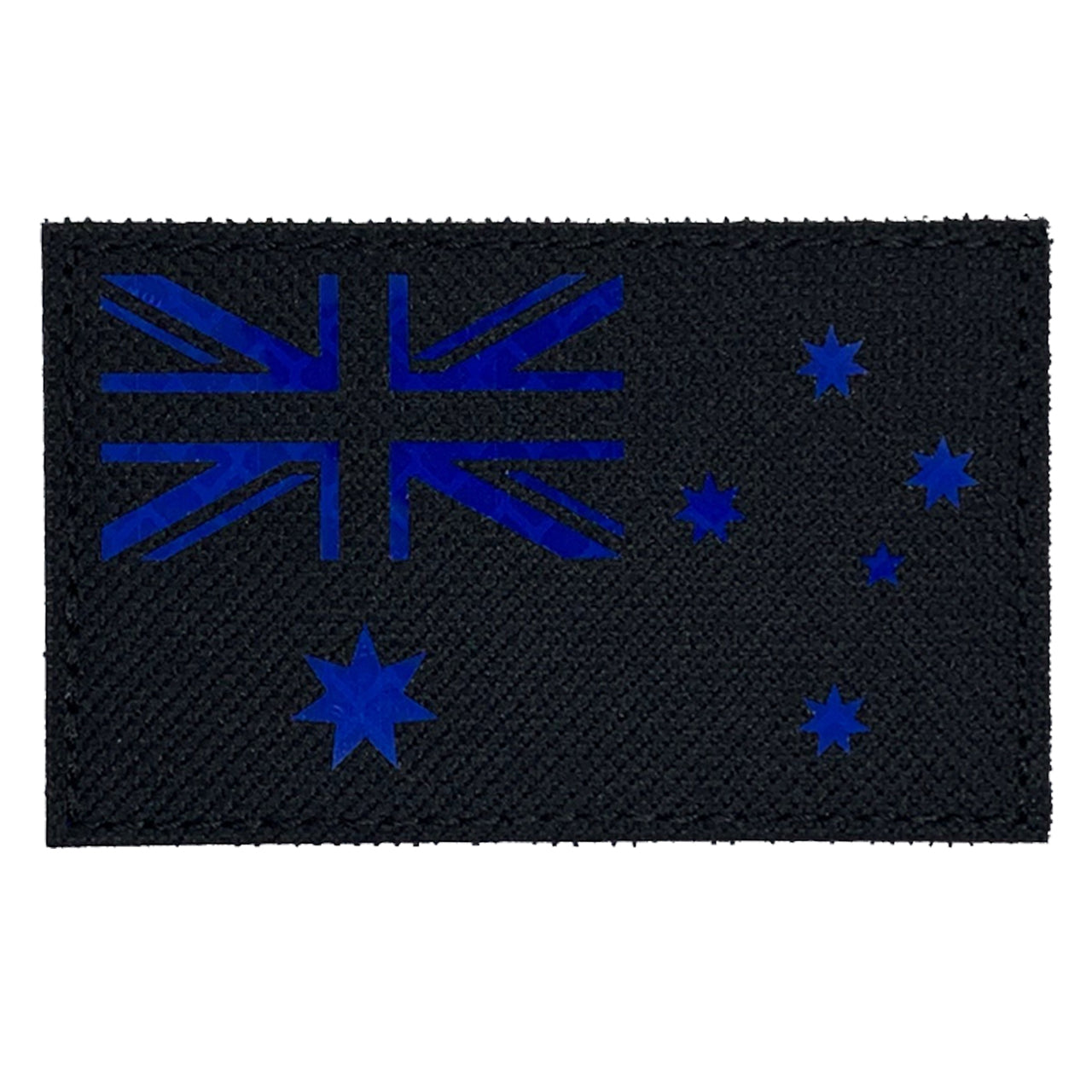 Australian Reflective Laser Cut Patch Hook & Loop Blue  Genuine Coldura material  Size: 8x5cm   HOOK AND LOOP BACKED PATCH(BOTH PROVIDED)