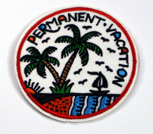 Permanent Vacation Iron On Patch. Great for attaching to your jackets, shirts, pants, jeans, hats.  Size: 7cm