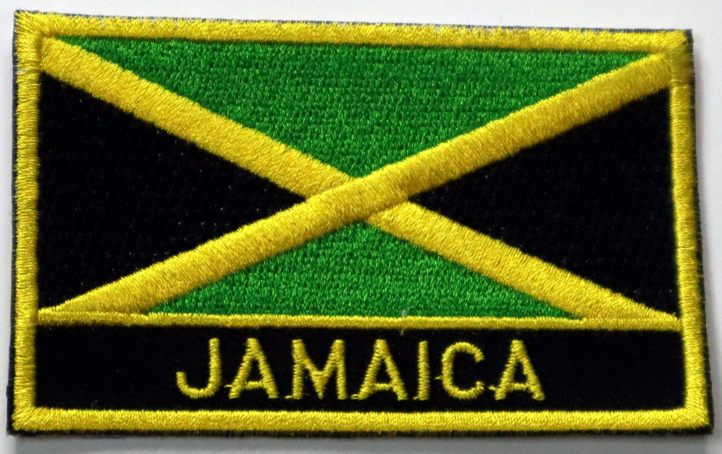 Jamaica Flag Iron On Patch. Great for attaching to your jackets, shirts, pants, jeans, hats.