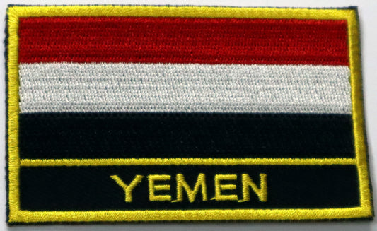 Yemen Flag Iron On Patch. Great for attaching to your jackets, shirts, pants, jeans, hats.  Size: 8x5cm