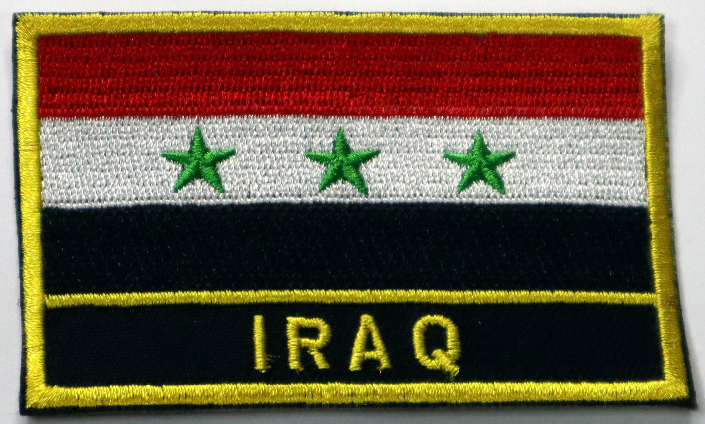 Iraq Flag Iron On Patch. Great for attaching to your jackets, shirts, pants, jeans, hats.  Size: 8x5cm