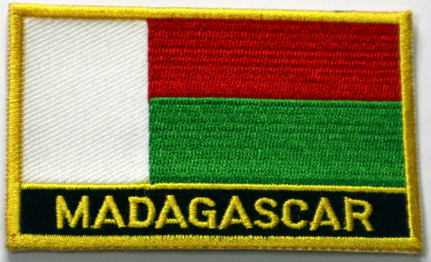 Madagascar Flag Iron On Patch. Great for attaching to your jackets, shirts, pants, jeans, hats.  Size: 8x5cm