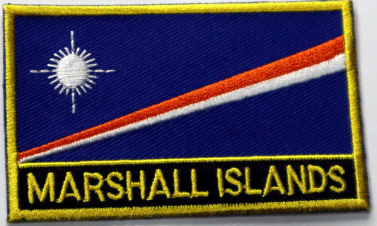 Marshall Islands Flag Iron On Patch. Great for attaching to your jackets, shirts, pants, jeans, hats.  Size: 8x5cm