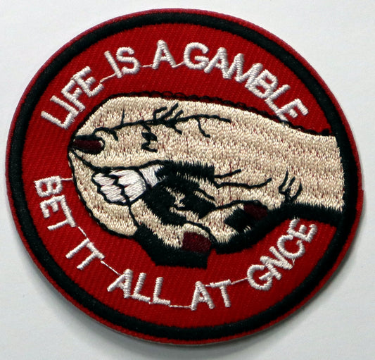 Life is a gamble, bet it all at once Iron On Patch. Great for attaching to your jackets, shirts, pants, jeans, hats.  Size: 7cm